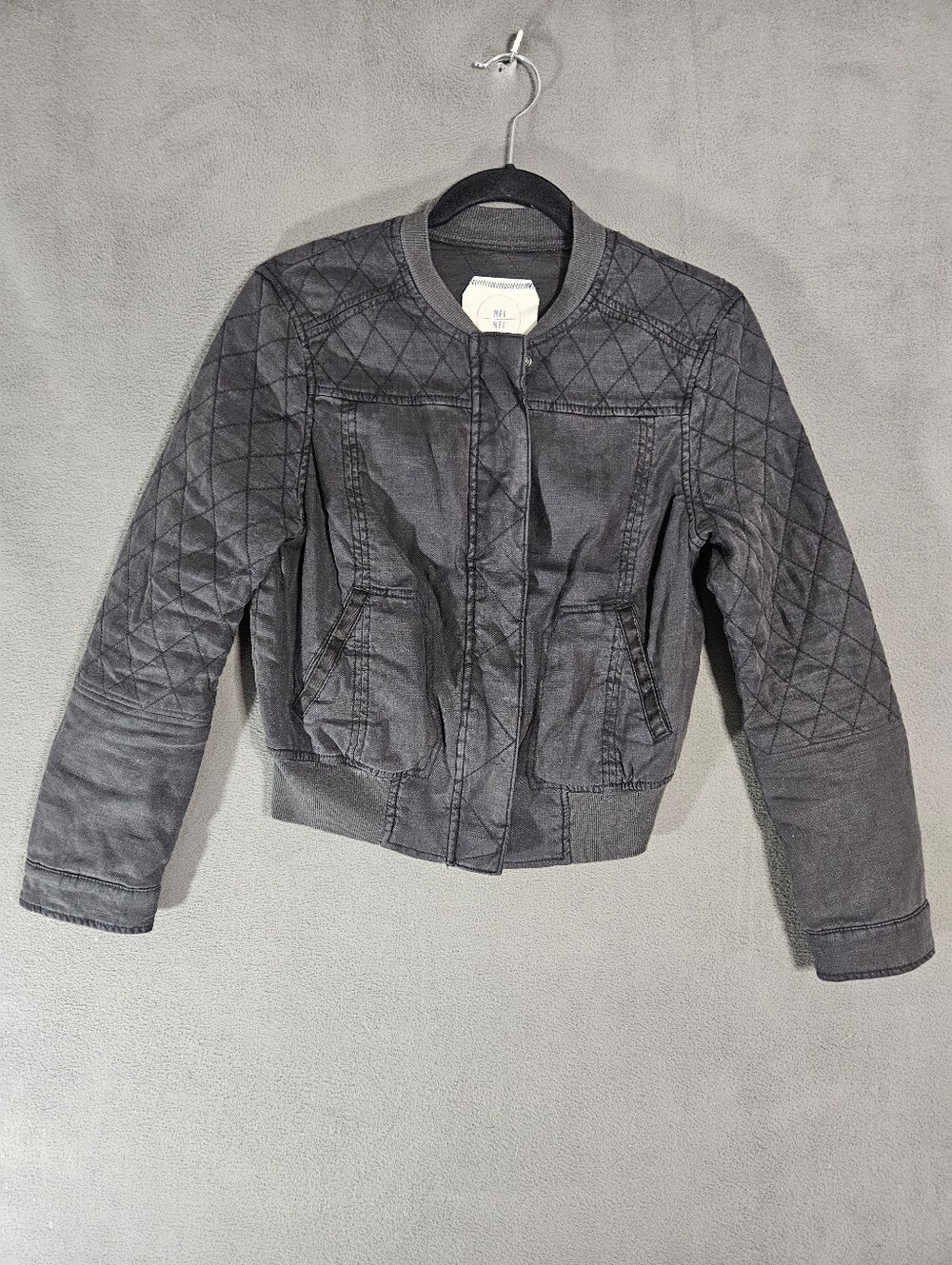 Anthropologie Hei Hei Gray Quilted Itinerary Linen Blend Bomber Jacket Small